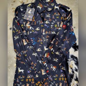 Valentino camicia mani stampa cal long sleeve shirt